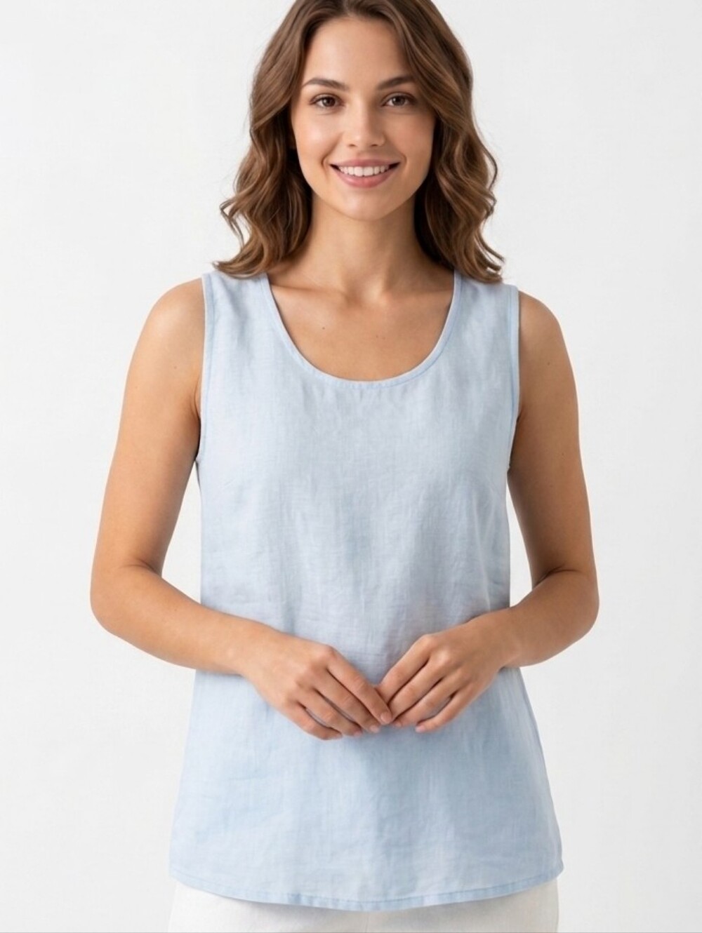 Flax Light Blue Sleeveless Lightweight Linen Lagenlook Minimalist Tank Top M